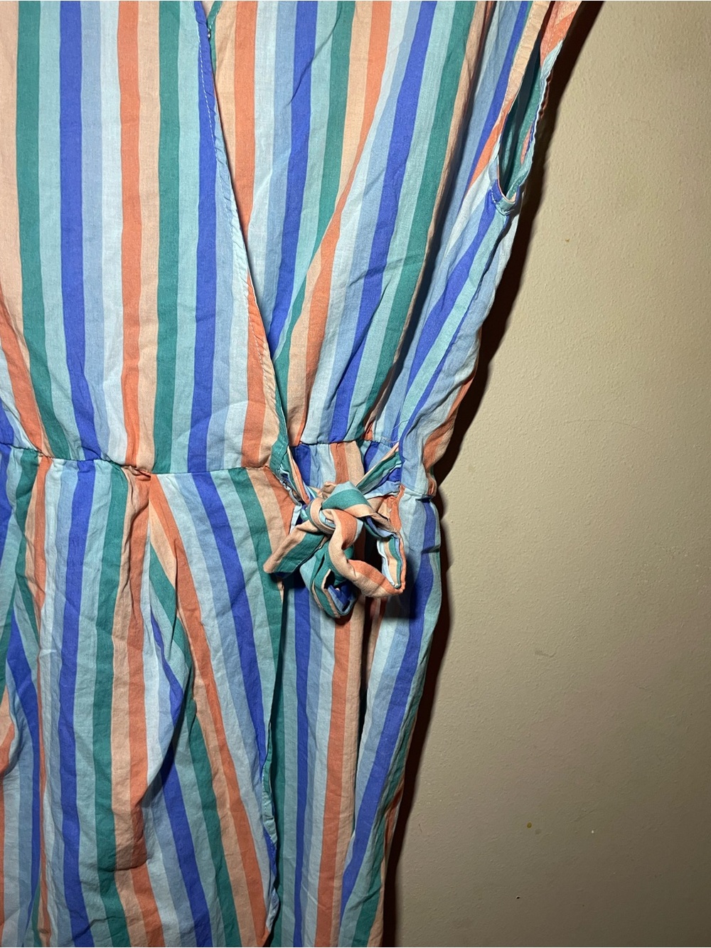 Le Bain Par Molly Bracken Striped Wrap Romper Size L Pastel Tie Waist Collared - Picture 4 of 8